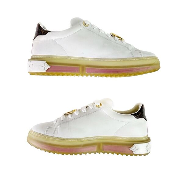 LOUIS VUITTON White Pink Time Out Sneakers Size 39 Lace Up LV Logo Low Top - Picture 4 of 16